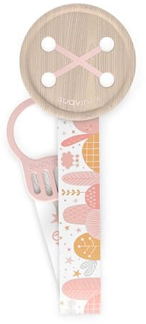 Suavinex, Portaciuccio con catenella in tessuto per bambini, Nastro con design reversibile, Catenella per ciuccio, Portaciuccio con clip. Per Bambini +0 Mesi, Adatto ai Neonati, Dreams Rosa