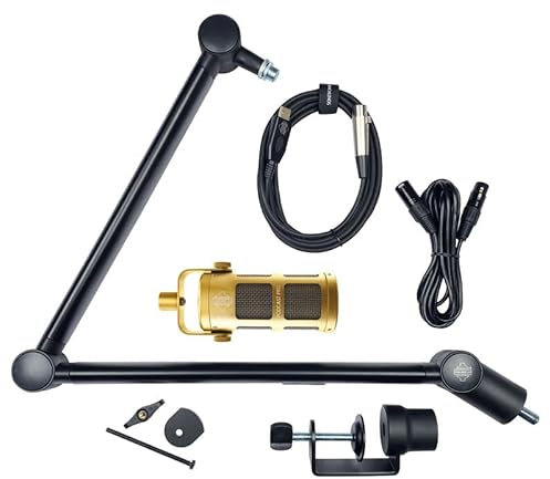 VOICECASTING PACK - Mic, Boom Arm, USB & XLR Cables -PRO Kit for Podcast, Broadcast, Streaming, Gaming & VC – No Phantom Power required - Lifetime Microphone Warranty. Designed & Built in UK - Gold