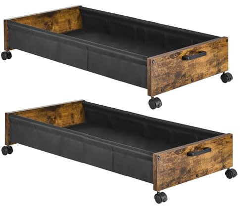 FOUCSSOMEI Under Bed Storage Longer Size, 2 Packs Under Bed Drawers on Wheels, Storage Chest Trunks Unit, Wooden Under Bed Storage, Metal Frame, for Clothes Books Blankets Toys, Patented Design