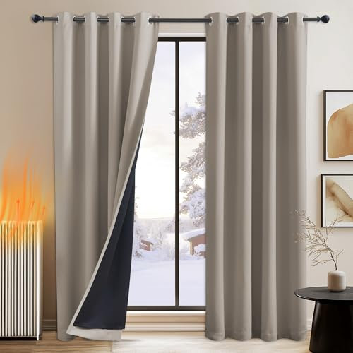 PONY DANCE Vorhang Blickdicht Ösenschal 2er Set H 260 x B 140 cm Doppellagige und Dicke Gardinen Verdunkelnd Thermogardine Hitzeschutz Verdunklungsvorhänge Schlafzimmer, Sandfarben