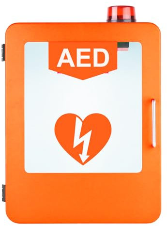 JIANGSS Wandmontierter AED-Defibrillator-Aufbewahrungsschrank mit Alarm-Notfall-Blitzlicht, Verstellbarer Trennwand, passend für AED-Defibrillatoren Aller Marken, für Büro, Krankenhaus,Orange
