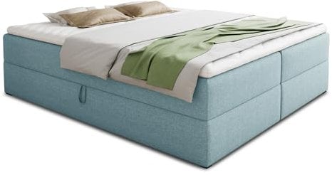Boxspringbett Base mit 2 Bettkästen - Doppelbett mit Bonell-Matratze und Topper, Polsterbett, Freistehendes Bett, Bettgestell, Schlafzimmer (Blau (Vidar 83), 180 x 200 cm)