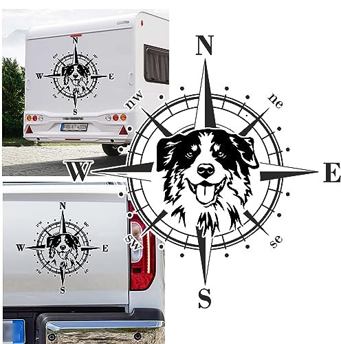 Rakelfix Australian Shepherd Kompass Aufkleber Apassbar Wohnmobil Auto Autoaufkleber Sticker Kompassrose Windrose Camper
