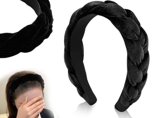 Lhbwhiz Haarreif,Samt Geflochtener Haarband,Verdrehtes Stirnband,Knotted Breit Haarreifen,Vintage Gepolsterte Haarschmuck,für Damen Waschen des Gesichts Make up,Partys(Schwarz)
