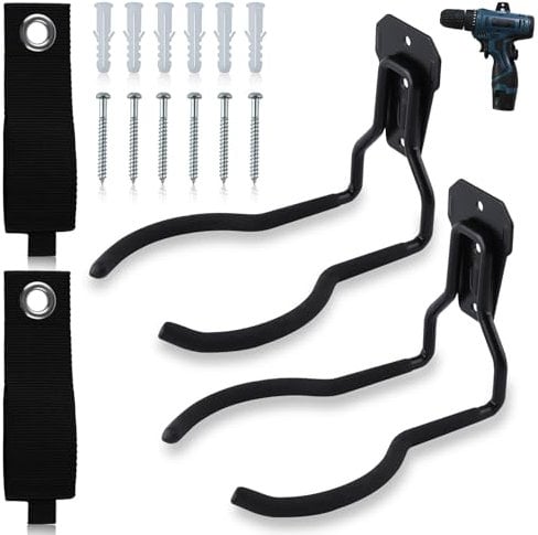 LEONTOOL String Trimmer Hanger Bracket, 4 Pack Garden Power Tool Hanger with Strap, Heavy Duty Weed Eater Rack Wall Mounted Garage Hooks Garage Storage Hooks for Leaf Blower, Weed Wacker, and More