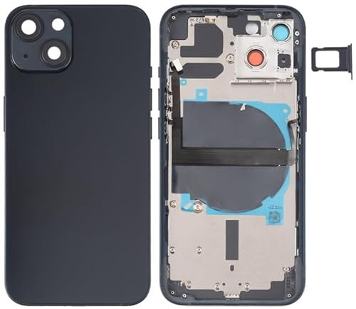 High-Tech Place - Carcasa trasera de batería para iPhone 13 con teclas laterales y bandeja de tarjetas y cable flexible de alimentación + volumen y módulo de carga inalámbrica, color negro