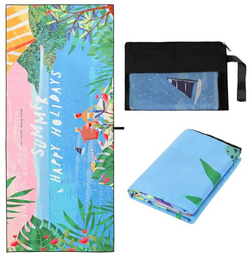 MoKo Mikrofaser Strandtuch, Schnelltrocknendes Badetuch Saunatuch Duschtuch Pflegeleicht Sandfrei Saugfähig Großes Pool-Handtuch für Fitness Reisen Sport Sauna Yoga, 185 * 85cm, Meer Party