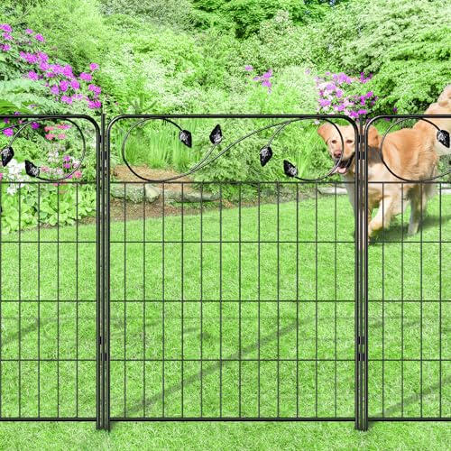 FOREHOGAR Valla decorativa para jardín al aire libre, 76,2 cm de alto x 12 pies de largo, 6 paneles + 7 estacas de metal negro, valla de jardín para paisaje, césped, patio, valla temporal de barrera