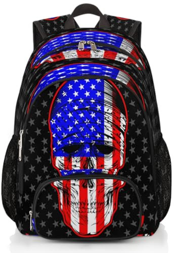 Bandana-Rucksack mit Totenkopf-Flagge, großes Fassungsvermögen, Schultasche, Rucksack, Totenkopf-Design, USA-Rucksack, Wandern, Reisen, lässiger Laptop-Tagesrucksack für Kinder, Jungen, Mädchen,