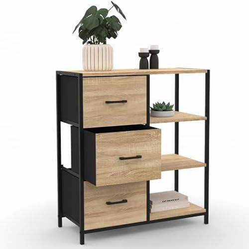 IDMarket - Buffet d'appoint 3 tiroirs et étagères 70 cm Utah Design Industriel