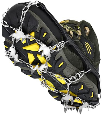 Jokisa Grödel Steigeisen für Bergschuhe mit 24 Zähne, Grödel für Wanderschuhe aus Edelstahl, Spikes Schuhe Traktion mit Anti-Rutsch für Jede Outdoor-Aktivität und Herausforderung