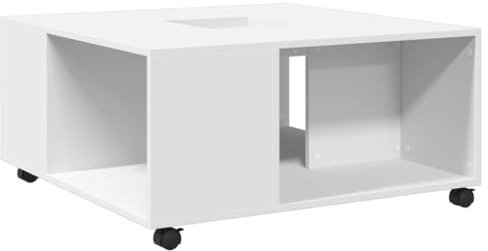 vidaXL Couchtisch, Beistelltisch mit Rollen Stauraum, Kaffeetisch Sofatisch für Wohnzimmer, Teetisch Wohnzimmertisch, Weiß Holzwerkstoff