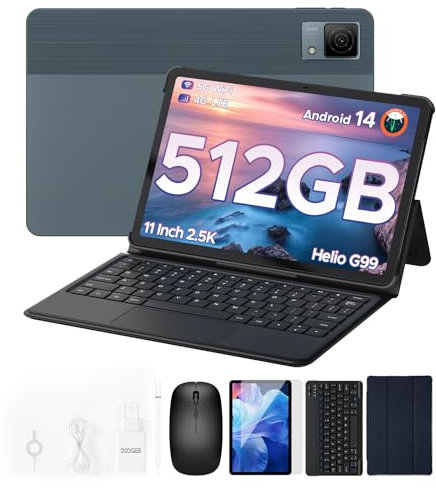 DOOGEE T40 Tablets With Keyboard, Android 14 Tablet Helio G99, Android Tablet 11 Inch 2.4K 20GB RAM + 512GB ROM (2TB TF), 8580mAh Battery, 16MP + 8MP Tablets, Mouse, Protective Case and Stylus, Grey