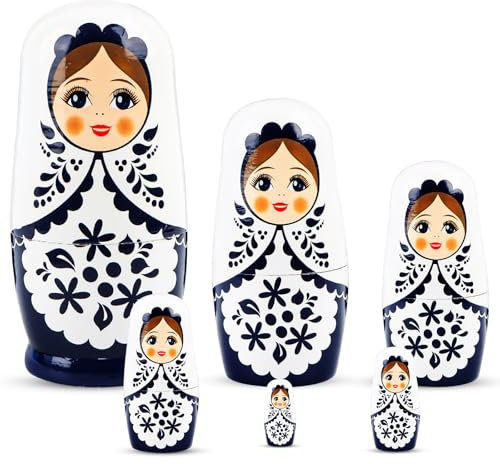 SUPRROW Russische Matroschka für Kinder 6 Stück,Kinder Holz sechsschichtige Mädchen russische Nestpuppe, Matruschka Figuren Stapeln Puppen Spielzeug Geschenk für Geburtstag