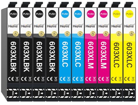 Hepta Print 603XL Patrone für Epson 603 XL Druckerpatrone für Epson XP-2100 XP-2105 XP-2150 XP-2155 XP-4155 WF-2810 WF-2830 WF-2835 WF-2850 WF-2870DWF WF2845 (10er Set(4Schwarz,2Cyan,2Gelb,2Magenta))