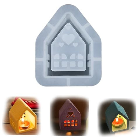 Silikon Gießform Kerzenhalter Haus,Silikonformen Gießformen Häuser,3D Silikonform Haus Silikonform,Kerzenhalter Silikonform Weihnachten,Silikonform Haus mit Fenster für Kerzen,Seife,Gips