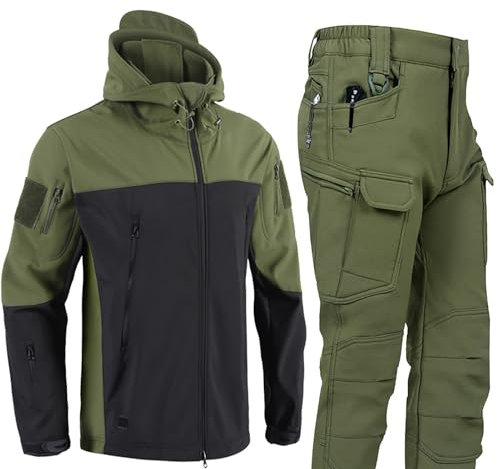 TAUIANE Taktisches Jacken Und Hosen Set FüR Herren, Wasserdichter Camouflage MilitäR Uniform Anzug, Armee Kampfanzug, Wasserdichter, Winddichter Schneeanzug, FüR Outdoor AktivitäTen,001,XL