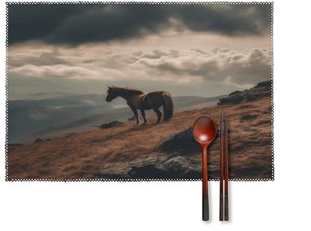 Platzdeckchen-Set, hitzebeständig, Pferd, das auf dem Berg grast, bedruckte Tischsets für Esstisch für Küche, Esstisch, Dekoration, drinnen und draußen, 4 Stück