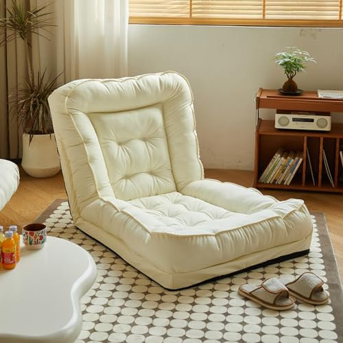 Faltbarer Schlafsessel aus Memory-Schaum, 5 Positionen, verstellbare Bodencouch und Schlafmatratze, wandelbares Sofa für Wohnzimmer/Schlafsaal, Beige, 140 x 70 cm