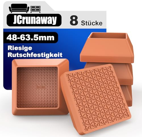 JCrunaway Möbeluntersetzer Eckig, Antirutsch Pads 8 Stücke,70mm Silikon Möbelrollenauflage Braun Bodenschoner,Ultra-rutschfeste Möbelstopper Quadratische Klavieruntersetzer (Fit:48-63.5mm)