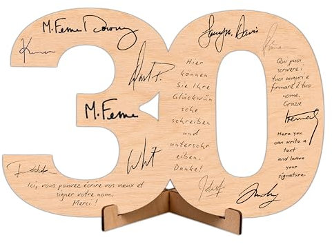 CUBIBOO ART Biglietto Auguri 30 Numeri in Legno Naturale 18CM con Supporto - Bomboniere 30 Anni Uomo, Dona - Gadget 30 Anni