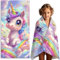 FEELJAM Kinder Strandtuch Mädchen Einhorn Strandhandtuch 70 x 140 Schwimmen Duschtuch - Buntes Einhorn