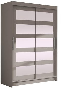Mirjan24 Kleiderschrank Miami IV mit Spiegel, Modernes Schlafzimmerschrank, Schiebetürenschrank, Garderobenschrank (Cashmere)