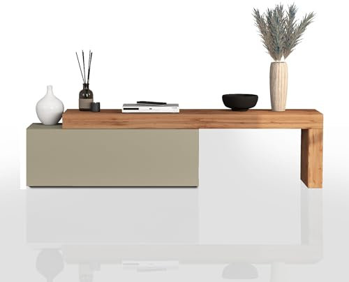 WHOUS Mobile Porta TV CHRONOS per Soggiorno con 1 Anta a Ribalta, Mobile Tv Regolabile per Salotto in Legno, 180/290x40x51 cm, Tortora Opaco e Rovere