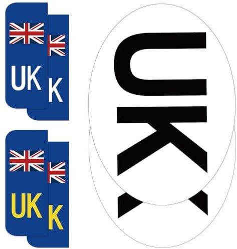 ARVO UK Car Stickers – 2 Oval + 4 Number Plate Stickers | Waterproof & EU Travel Approved