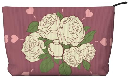 WBQLSL Weiße Rose of Love bedruckte Cord-Kosmetiktasche – Reise-Kosmetik-Aufbewahrungstasche