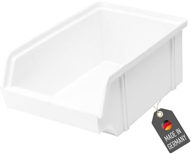 Lantelme Caja apilable de plástico blanco 60 x 100 x 150 mm | Fabricado en Alemania | Caja de almacenamiento para práctica taller almacén garaje | Caja de clasificación para tornillos clavos piezas