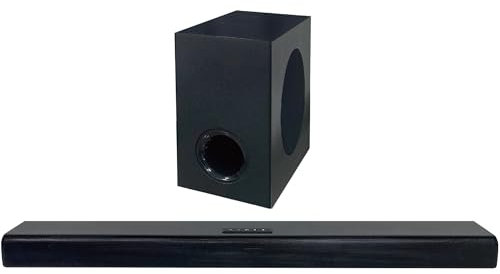 HYE Barra de sonido de 2.1 canales con subwoofer – Barra de sonido Bluetooth de 120 W, subwoofer con cable, conectividad HDMI y USB, control remoto, sistema de sonido de cine en casa - 21SB6012 [2025]