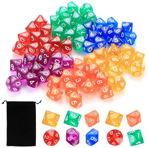 72 Stück Polyedrische Würfelset, D10 Würfel 10 Seiten Spielwürfel, Acrylic Dice Set für D&D/RPG/MTG Tischspiele Brettspiele Board Card Table Games, für DND Würfel Set, mit 1 Aufbewahrungstasche