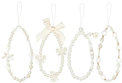 OFFCUP Handy-Armband 4 Stück Handy Perlen Schlüsselband, Handykette Perlen Leder Doppelkette Handyanhänger, Handy-Charm, Handy Lanyard, Handykette Handyband Handschlaufe