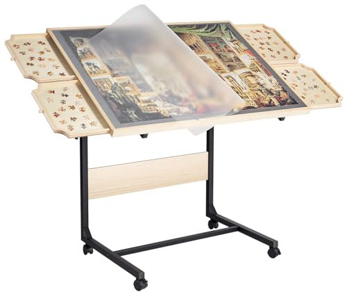 VEVOR 1500 Piece Puzzle Table with Legs, 4 Drawers and Cover, 86x63cm Portable Wooden Board with Wheels, Jigsaw Puzzle Accessories for Adults, Adjustable Height & 5-Tilting-Angle, Gift for Mom
