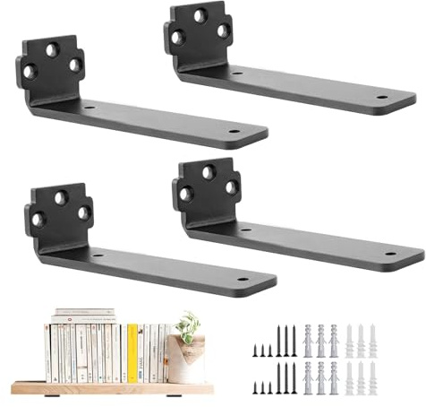 Gexuamz Supports d'Étagère Flottants Invisibles, Lot de 4 Supports Muraux L 15 cm en Métal, Robuste et Industriel pour Bibliothèque/Salon (Noir 80Kg)