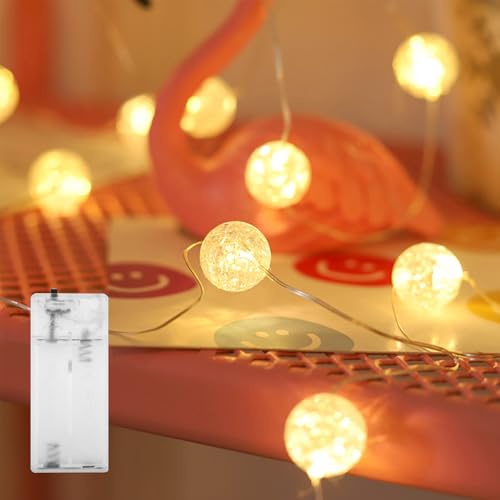 Kaleora LED Lichterkette Kristallkugeln, 1M 10 LED Crackle-Perlen Lichterkette Batteriebetrieben, Lichterketten Kristall Kugeln für Weihnachten, Geburtstag, Valentinstag, Schlafzimmer, Party, Warmweiß