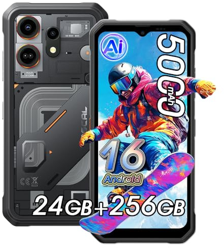 OSCAL Marine 3 Android 16 Téléphone Portable Incassable,24Go+256Go/2To Gemini Al Telephone,6,56FHD+90Hz,Octa-Core,5000mAh Smartphone Incassable,16MP Caméra Al,4G Dual SIM IP68/IP69K,NFC/OTG/GPS,Noir