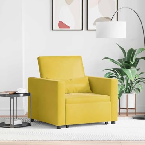 Ordellia Ausziehbare Schlafcouch Einzel Gelb 90 x 165 x 87 cm, Samt Sofa Bett mit Rollen, Verstellbare Rückenlehne für Wohnzimmer, Schlafzimmer, Büro