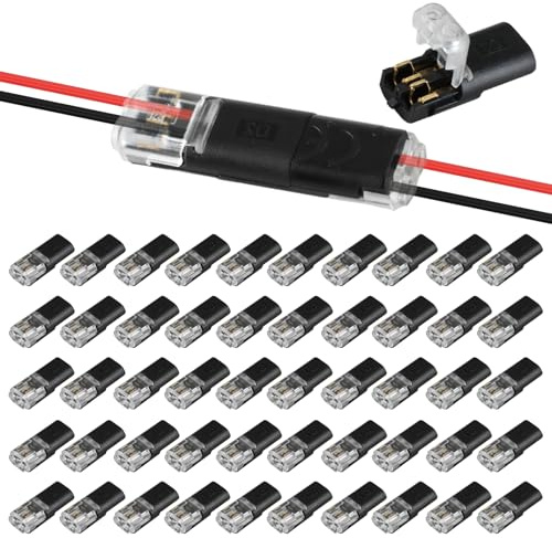 50 Pcs Waterproof Automotive Wire Connectors 2-Pin Low Voltage Electrical | Push Fit Plug Cable 18-22 AWG Locking Buckles No Stripping Required for Cars Trucks LED Strip Lights Telephone Audio Speaker