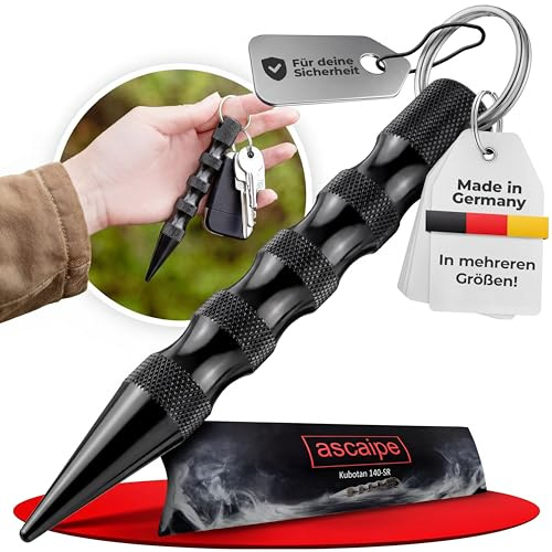 ascaipe Kubotan Extra Grip Selbstverteidigung legal Schlüsselanhänger mit Glasbrecher | Survival EDC Druckverstärker | für Frauen & Männer, Pendler & Reisen | Black - XXL (17,5 cm)