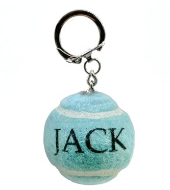 Price of Bath Personalised Colourful Mini Tennis Ball Keychain, in 7 Colours | Custom Printed Named Keyring for Kids Backpacks & Sports Bags | UK Made Tennis Cloth | Unique Gift! (Blau)