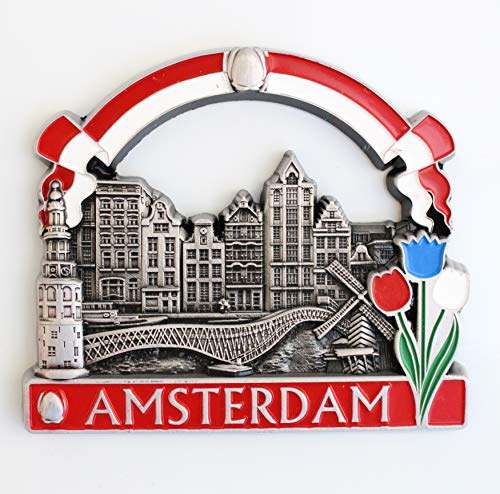 Unique Design Stylish Metal Fridge Refrigerator Kitchen Magnet Home Decor Holiday Souvenir Gift from Paris Venice Rome Prague Barcelona Amsterdam New York Dubai Thailand … (Amsterdam)