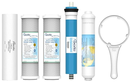 Puroflo ERO 5 pc Reverse Osmosis Filters 1 Year Set, 5 Stage Reverse Osmosis Water Filter, Under Sink RO Water Filter System Kit Compatible with Most 10 Water Filtration System w/Water Filter Wrench