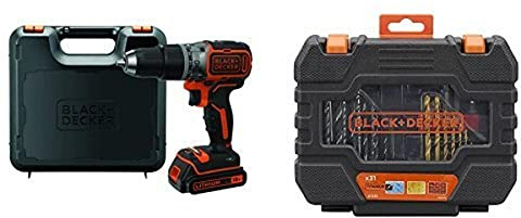Black+Decker Akku-Schlagbohrschrauber, Bohrmaschine + 31-tlg Bit- und Bohrer-Set
