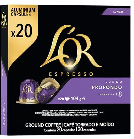 L'Or Espresso Café Profondo - Intensité 8- 20 Capsules en Aluminium Compatibles avec les Machines Nespresso