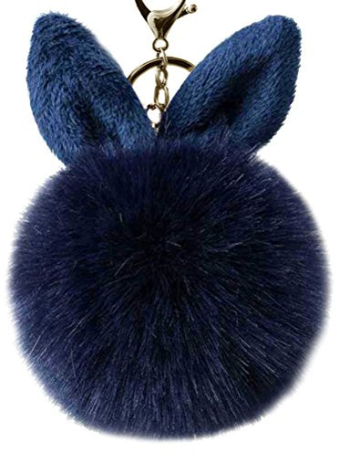Ounona Porte-clés avec pompon d'oreille de lapin Bleu marine
