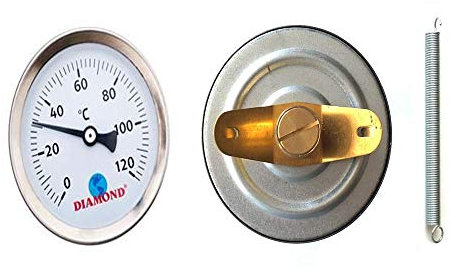 Thermomètre à clipser pour tuyau d'eau chaude 0-120 °C 63 mm Jauge de température avec ressort bimétal en acier inoxydable Surface contact