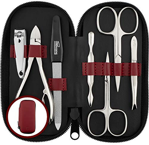 marQus Maniküre Set Herren und Damen 7 Teile mit Nagelzange Solingen Made in Germany für Hand- und Fußpflege - Echt Leder Etui handlich und weich