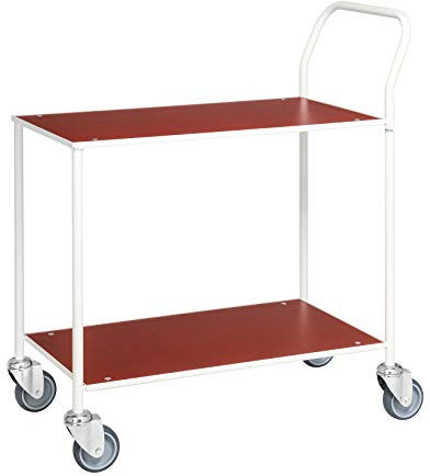Lagerino Kleiner Tischwagen, vollständig geschweißt, 2 Ebenen, 840x430x970 mm, 150 kg Tragfähigkeit, Rot/Weiß, mit Bremsen